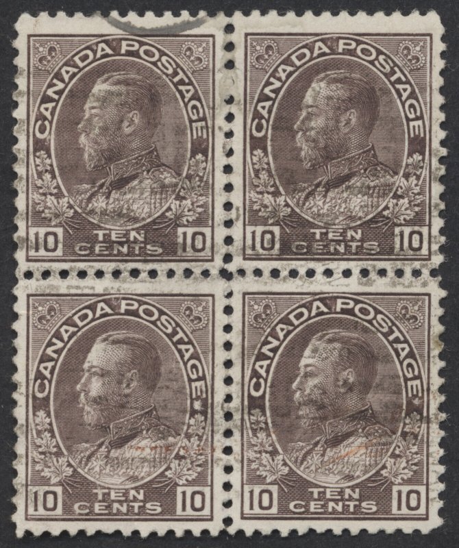 Canada #116 Two 10c Admiral Blocks of 4 Different Plum Shades