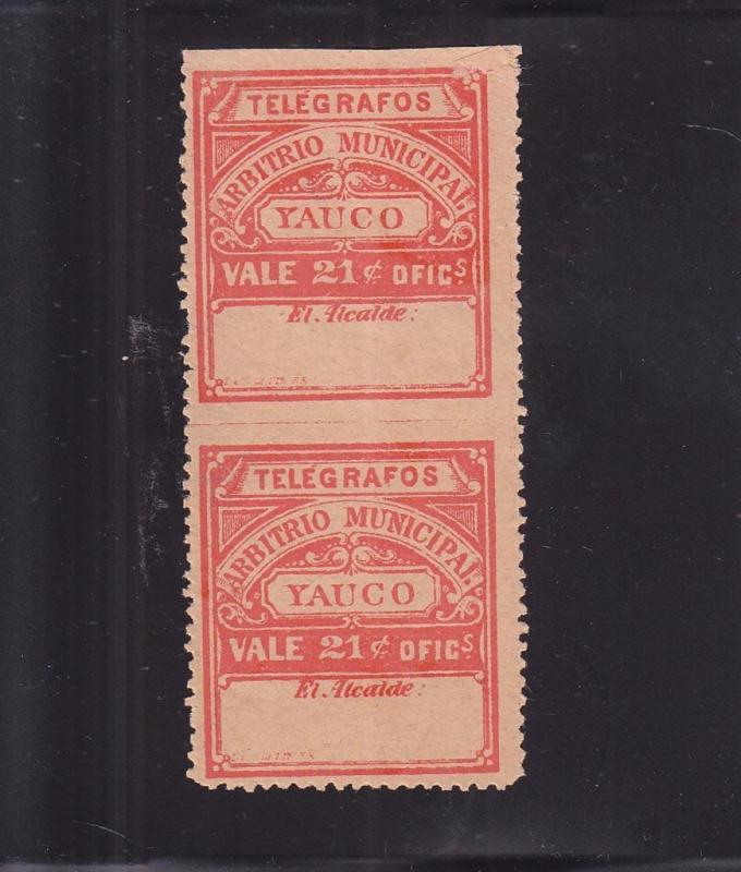 Puerto Rico-Yauco, Sc #73, 21 Cents, Imperf between Pair (24736)