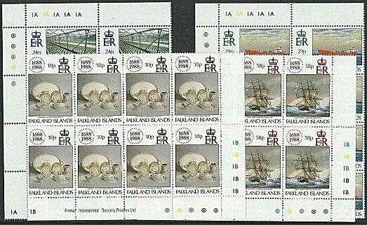 FALKLAND IS 1988 Llloyds set in plate blocks of 8 MNH......................39999