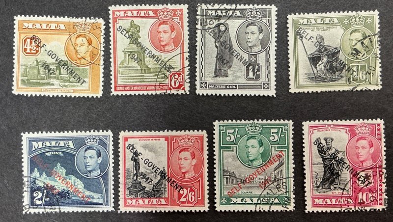Malta #208-222 - 1948 Complete Overprint set of 15 Used stamps.