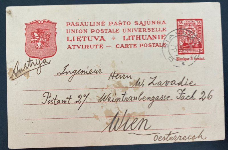 1930 Siauliai Lithuania Postal stationery Postcard cover To Vienna Austria 