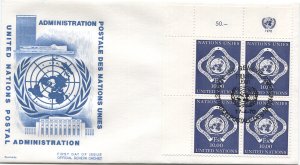 UN Geneva 10 Fr high value Inscription Block of 4 on 1970 FDC, cv $20+