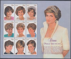 NEVIS Sc #1030a-i CPL MNH S/S of 9 DIFF PRINCESS DIANA - IN MEMORIAM