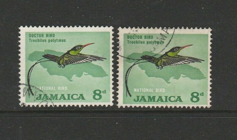 Jamaica 1964 Defs 8d Bird, both backgrounds, FU SG 224 & 224b