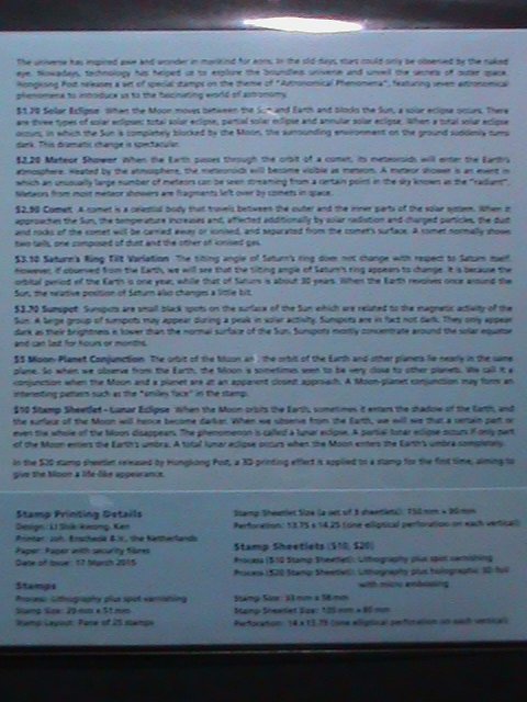 ​HONG KONG -2015- ASTRONOMICAL PHENOMENA-SPACE MNH HOLOGRAM S/S FDC VERY FINE
