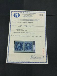 MOMEN: US STAMPS #447 COIL LINE PAIR MINT OG NH PSE GRADED CERT XF-90 LOT #88293