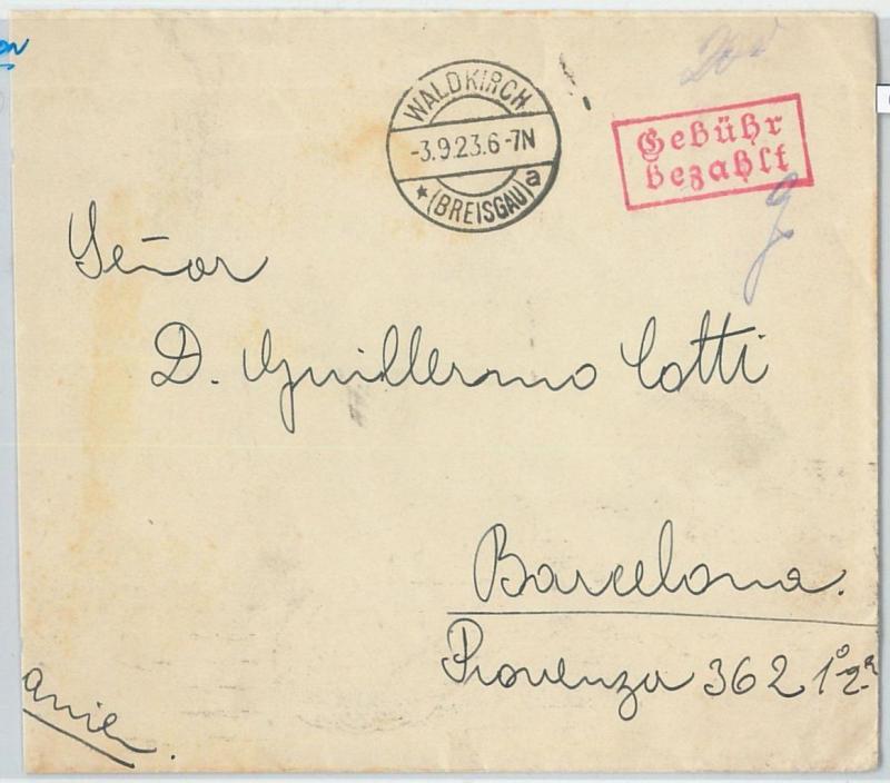 66741 - GERMANY Reich - Postal History -  COVER  to SPAIN  1923 - INFLATION