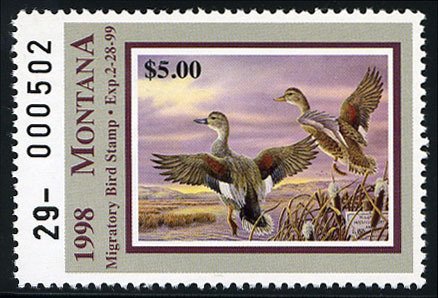 United States, Duck Hunting - State #MT46 Cat$11, Montana, 1998 $5 Gadwalls, ...