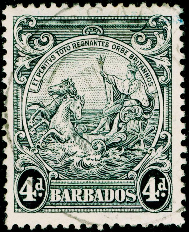 BARBADOS SG253b, FINE USED. Cat £70. PERF 13½ x 13. CURVED LINE AT TOP RIGHT.