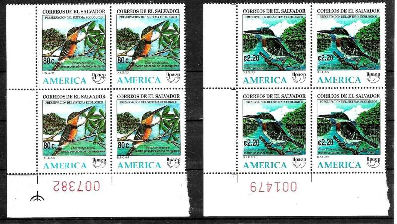 EL SALVADOR 1995 UPAEP AMERICA FAUNA BIRDS BLOC X4 YV 1240-1 MNH