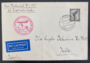 1929 Germany Graf Zeppelin LZ 127 Airmail Orient Flight Cover to Jaffa Palestine