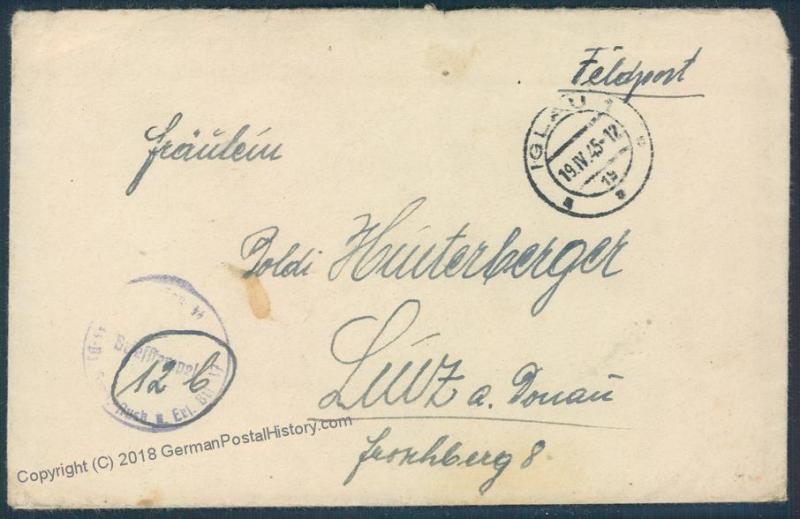 3rd Reich Germany April 19 1945 Feldpost Cover Waffen SS Panzer Grenadier  55646