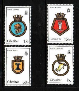 Gibraltar-Sc#431-4- id5-unused NH set-Royal Naval Ships-Crests-1982-