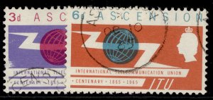 ASCENSION QEII SG87-88, 1964 ITU centenary set, FINE USED.
