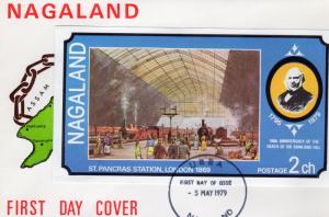 Nagaland 1979 Trains/Locomotives St.Pancras Station,London 1869 S/S Imperf.FDC