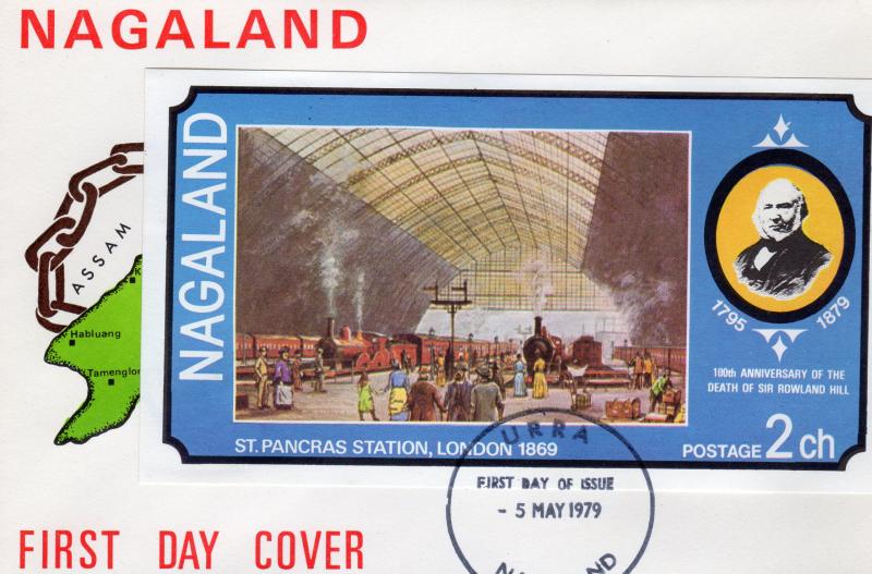 Nagaland 1979 Trains/Locomotives St.Pancras Station,London 1869 S/S Imperf.FDC