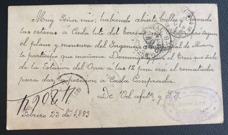 1889 Buenos Aires Argentina Postal Stationery Postcard  Cover To Paraguay