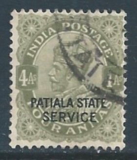 India-Convention States-Patiala #O54 Used 4a King George V Issue Ovptd. Pati...