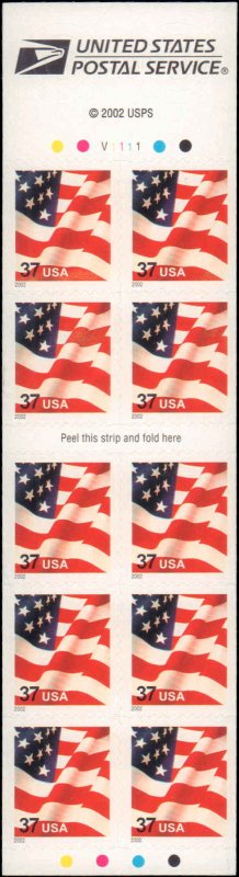 United States #3634a, Complete Set, Unexploded Booklet, 2002, Flags, Never Hi...