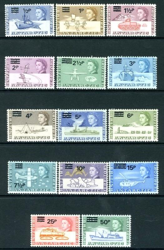 BRITISH ANTARCTIC TERRITORY-1971 Surcharged Set of 14 Values Sg 24-37 MOUNTED/M