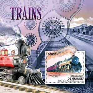 GUINEA - 2012 - Trains - Perf Souv Sheet - Mint Never Hinged