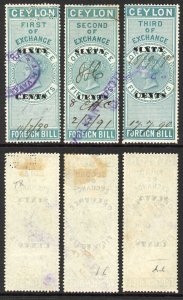 Ceylon Foreign Bill BF45 60c on 1R50 Green 1st 2nd and 3rd Exchange