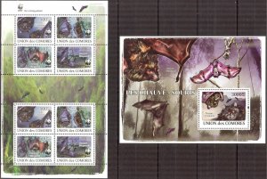 Comoro Islands 2009 WWF Bats Sheet + S/S MNH