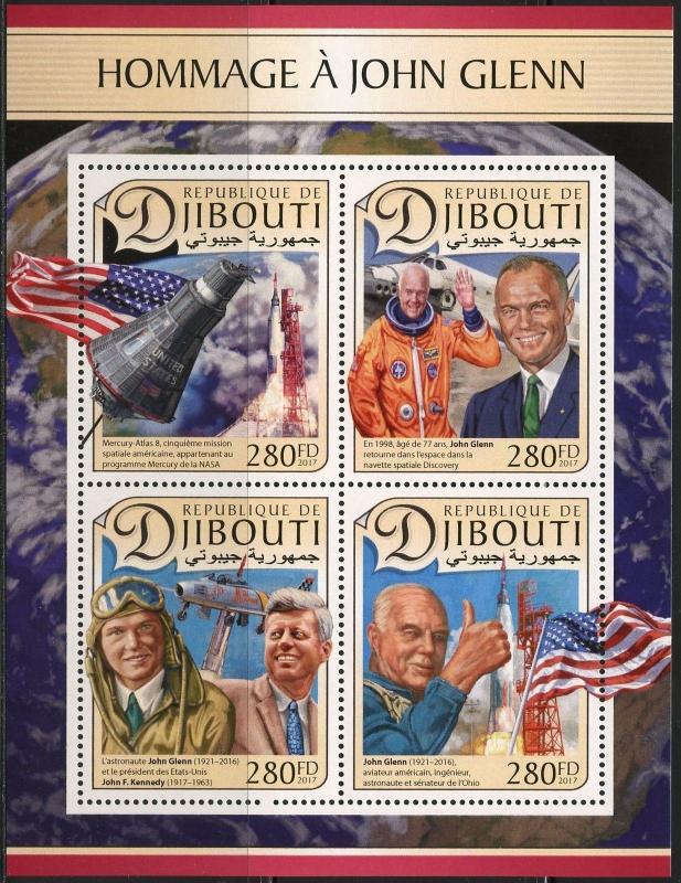 DJIBOUTI 2017 TRIBUTE TO JOHN GLENN SHEET WITH JFK  MINT NH