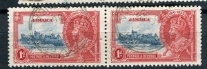 JAMAICA; 1935 early GV Jubilee issue fine used 1d. Pair