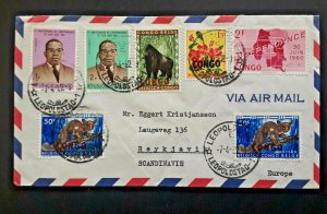 1962 Congo Republic To Reykjavik Iceland Multi Franking Airmail Cover