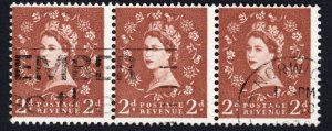 Dollis Hill 2d Light Red Brown No Wmk No Phos Strip of 3 Annotated 10/10 on Back