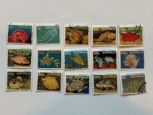 Australia–1984-86–Partial Set (15 of 19) “Fish” Stamps–SC# 902-6, 908-9, 912-15