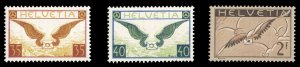 Switzerland #C13-15 Cat$132.50 (for hinged set), 1929-30 Airpost, set of thre...