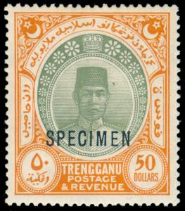 MOMEN: MALAYA TRENGGANU SG#46s 1921-41 MINT OG H SCRIPT CA SPECIMEN