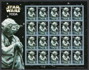 United States #4205 41¢ Star Wars - Yoda (2007).  Mini-sheet of 20 stamps. MNH