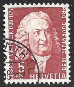 SWITZERLAND 1958 5c+5c Albrecht von Haller Pro Juventute Semi Postal Sc B277 VFU