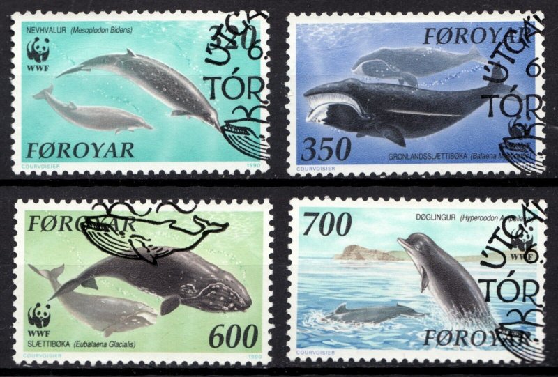 1990 Faroe Islands Sc #208-11 WWF Whales Marine Life Fish - Used stamp set Cv$13