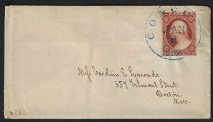 Scott #10 - $400.00 – XF – Tied on 1852 cover by Concord, NH cds