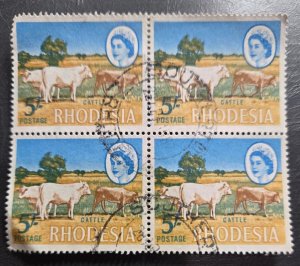 Stamp Africa Rhodesia 1966 Cattle 5 shillings A31 #234 set of 4 used