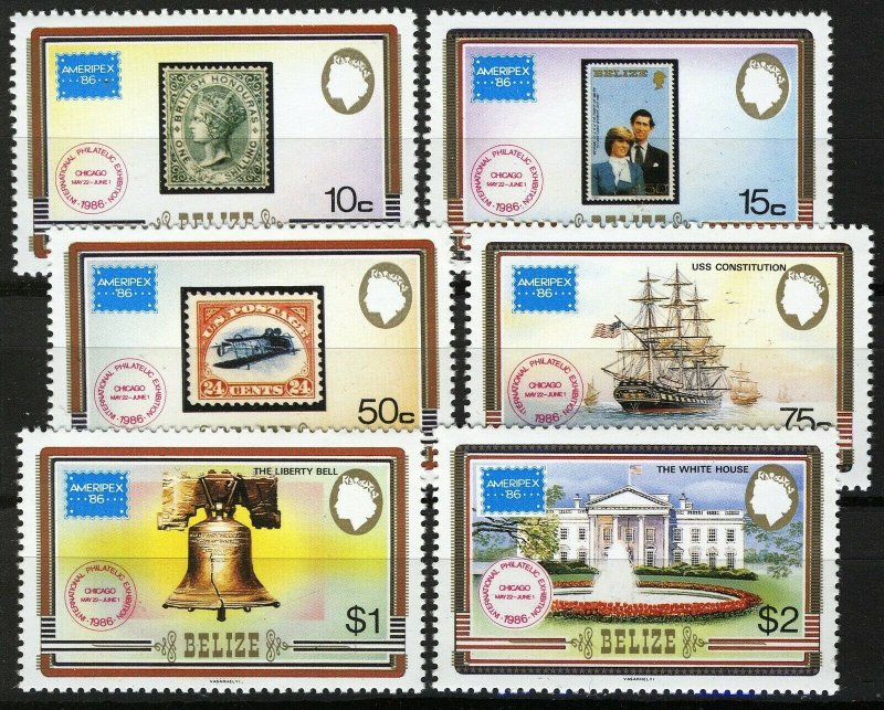 Belize 1986, Ameripex 86, Stamps on stamps set VF MNH, Mi 892-897 cat 9€