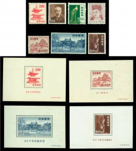 JAPAN 1950-51 NATIONAL TREASURE  set + BLOCKS S/S  Sk# 341-351  mint MNH** VF