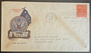 PRESIDENT JOHN ADAMS #811 JUL 21 1938 WASHINGTON DC FIRST DAY COVER (FDC) BX5