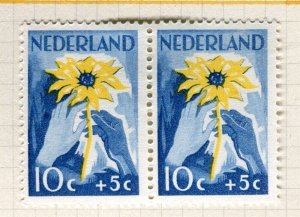 NETHERLANDS; 1949 early Relief Fund issue Mint hinged Pair 10c.