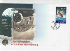 st kitts 30th anniversary moon landing stamps cover 1999 ref 19478