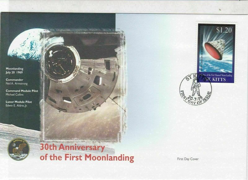 st kitts 30th anniversary moon landing stamps cover 1999 ref 19478