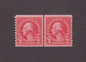 US, 599, WASHINGTON, COIL LINE PAIR, MNH, VF, 1920'S COLLECTION