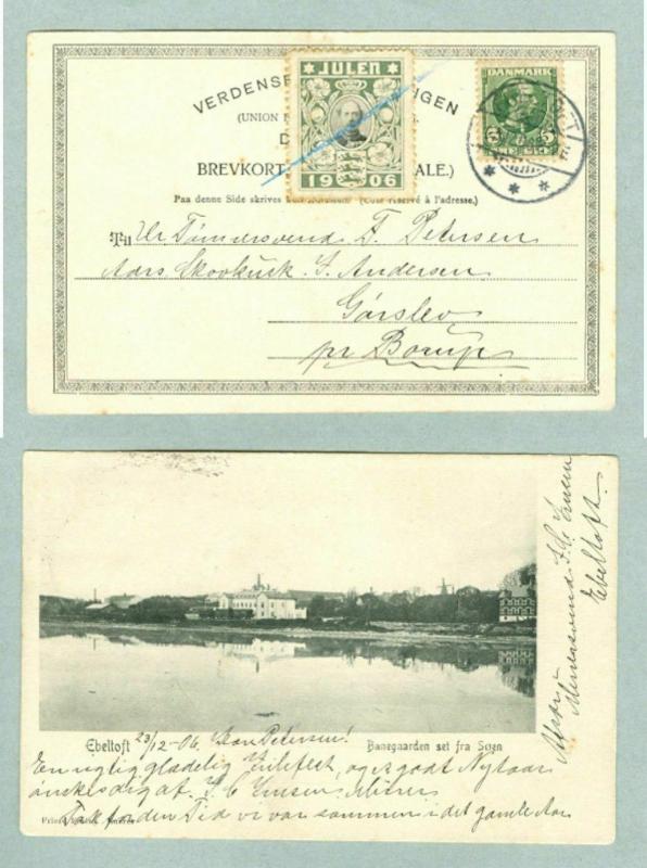 Denmark. Postcard 1906. With Seal,Blue Pencil Cancel. Ebeltoft Railway Station.