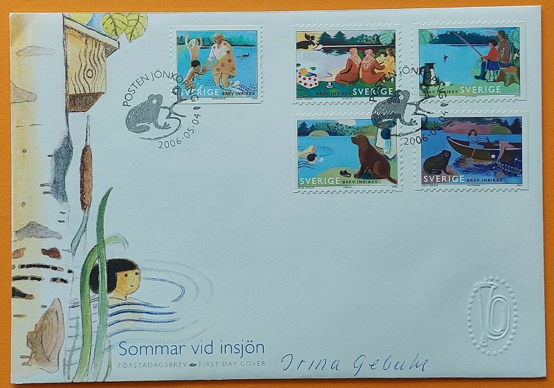 Sweden 2006 Scott 2535-2536 a.-d Summer lake frogs fishing FDC signed I. Gebuhr 