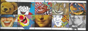 GB #1304-1313a 20p Famous Smiles pane of 10   (MNH) CV $11.00