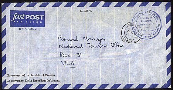 VANUATU 1990 local official mail cover - Transport Dept....................93043